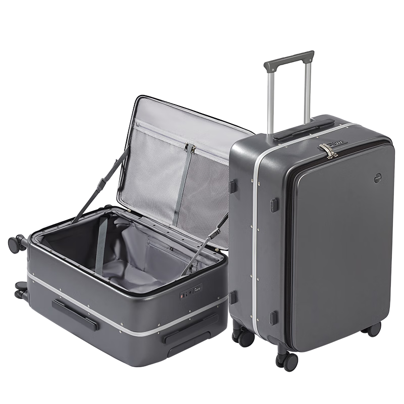 Mixi Side-Opening Aluminum Frame Suitcase, Luggage with Handle, Large Capacity Password Lock Travel Case for Men And Women, 24 Inches, Mineral Gray