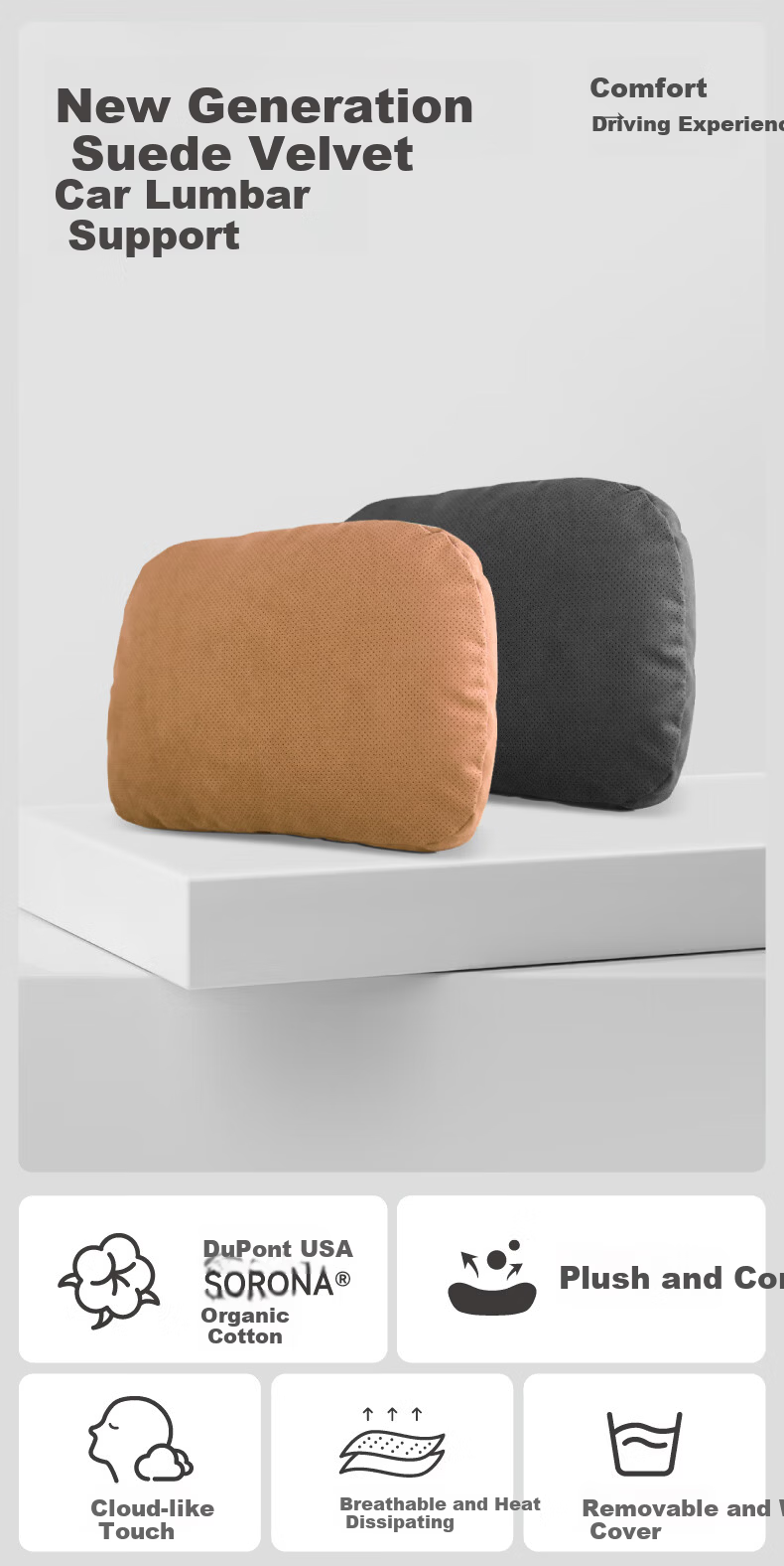 BIMLL Car Lumbar Support Perforated Suede Backrest Cushion Office Waist Pillow Seat Cushion Lumbar Protector Home and Car Use Pillow 1
