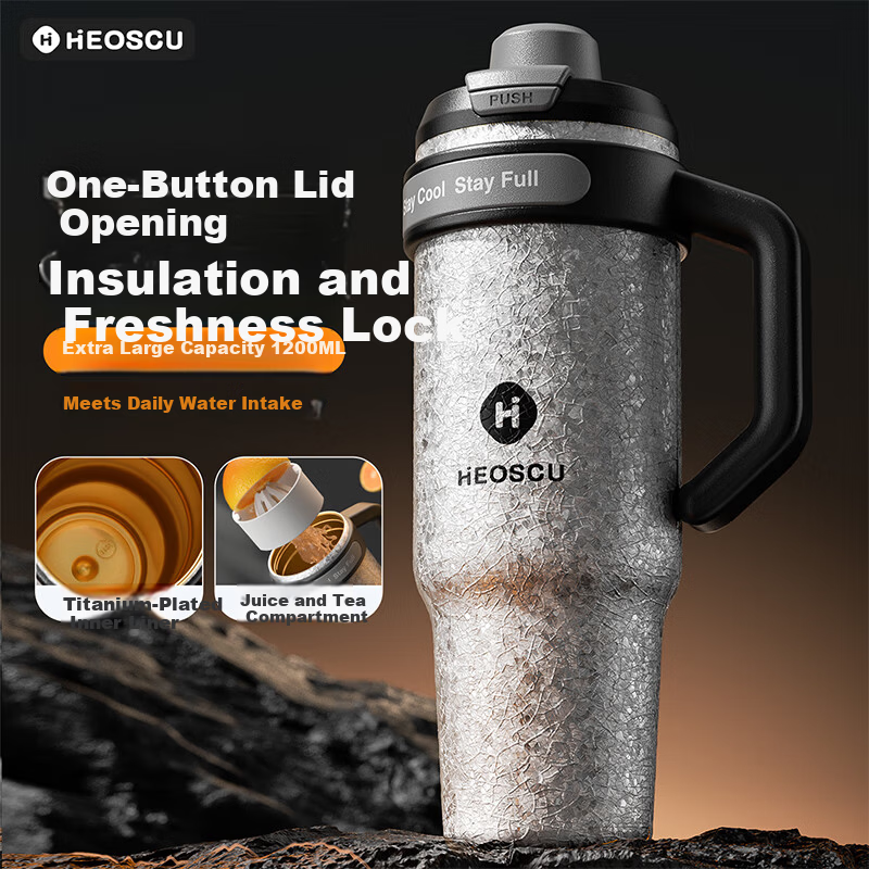 HEOSCU Large Capacity Straw Insulated 316 Stainless Steel Thermos Car Ice Mug Titanium Coated Inner Liner Giant Tea Cup