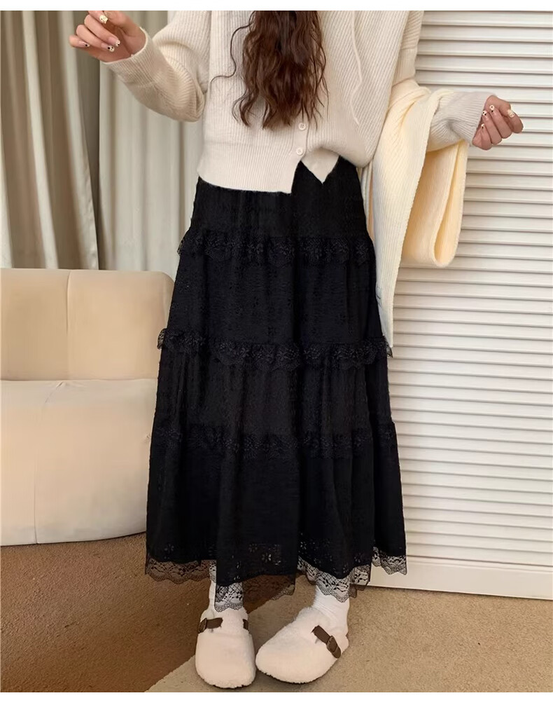 Borui Ballet Style Lace Embroidered Midi Skirt Women Design Spring Summer Cake Skirt Fairy A-Line Puff Skirt 14