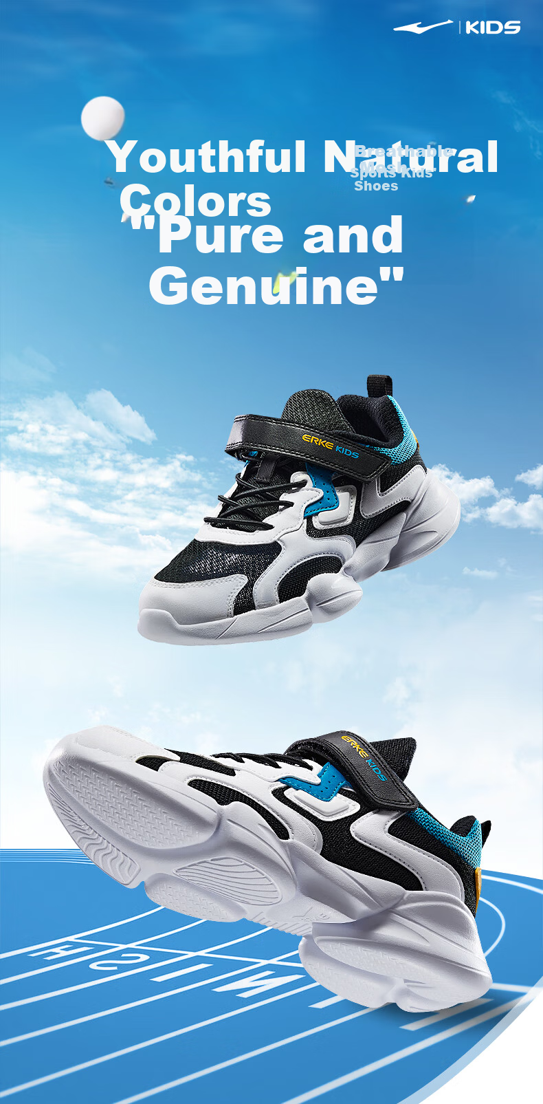 ERKE Kids Boys Toddler Sports Running Shoes Microcrystal White/Tech Blue Size 26 2
