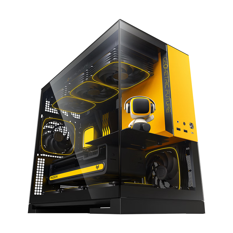 GeometricFuture Model3 Nezha PC Case Black Yellow (Supports M-ATX Motherboard/50 Series GPU/360mm Radiator/Seaview Case/Type-C Port)