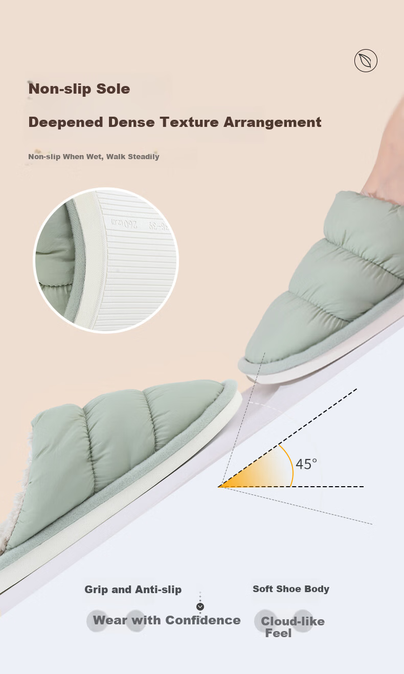 FOOTOPPO Women's Waterproof Down Cotton Slippers, Men's Simple Non-Slip Thick-Soled Warm Fleece Home Slippers for Winter 8