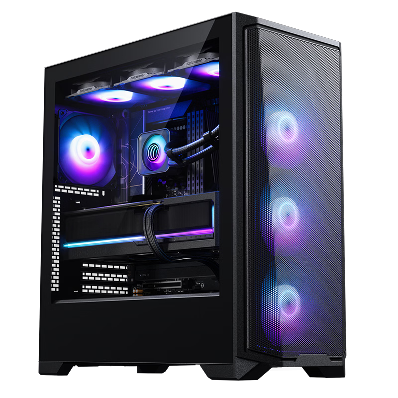 PHANTEKS G370A Black Mid-Tower E-ATX Motherboard PC Case with Tempered Glass Side Panel, Water Cooling, Fans (3x 120mm RGB Fans, Reinforced Cooling Mesh Panel, 360mm Radiator Support)