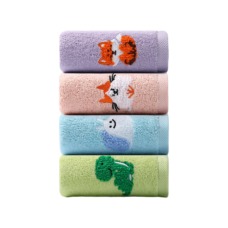 Grace Grade 7 Antibacterial Children's Towels A-Class Pure Cotton Cartoon Baby Absorbent Face Towels 4-Pack Sports