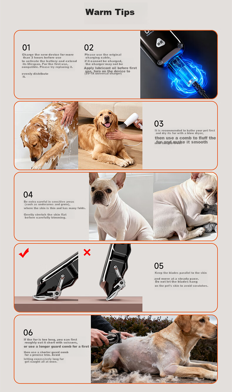 Inqoo Pet Hair Clipper Electric Dog Grooming Trimmer Haircut Shaver Pet Cat Hair Clipper Electric Professional Pet Shop Grooming Tool for Small Medium Large Pets 15