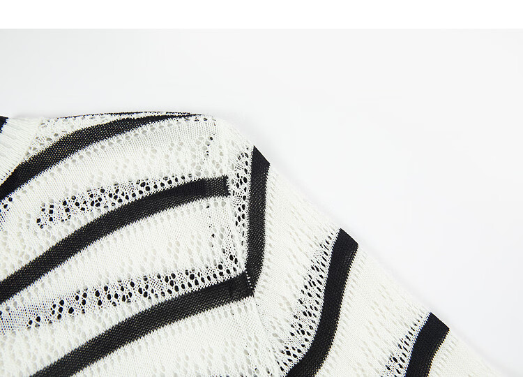 Demana Black Technology Antibacterial Summer Lightweight Striped Colorblock Jacquard Wave Edge Slimming Concealing Knit Sweater for Women Premium 14