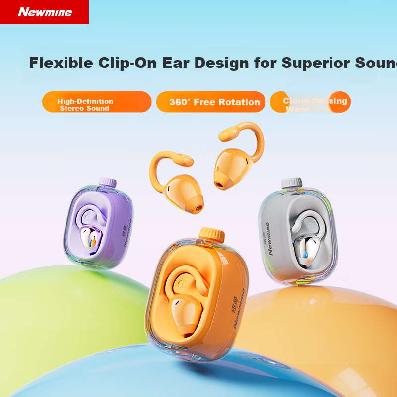 Newmine JM47 Wireless Sports Bluetooth Earphones Ear-Clip In-Ear Comfortable Gaming Running Calling Noise Cancelling Long Battery Life Compatible with Android and Apple Phones Purple