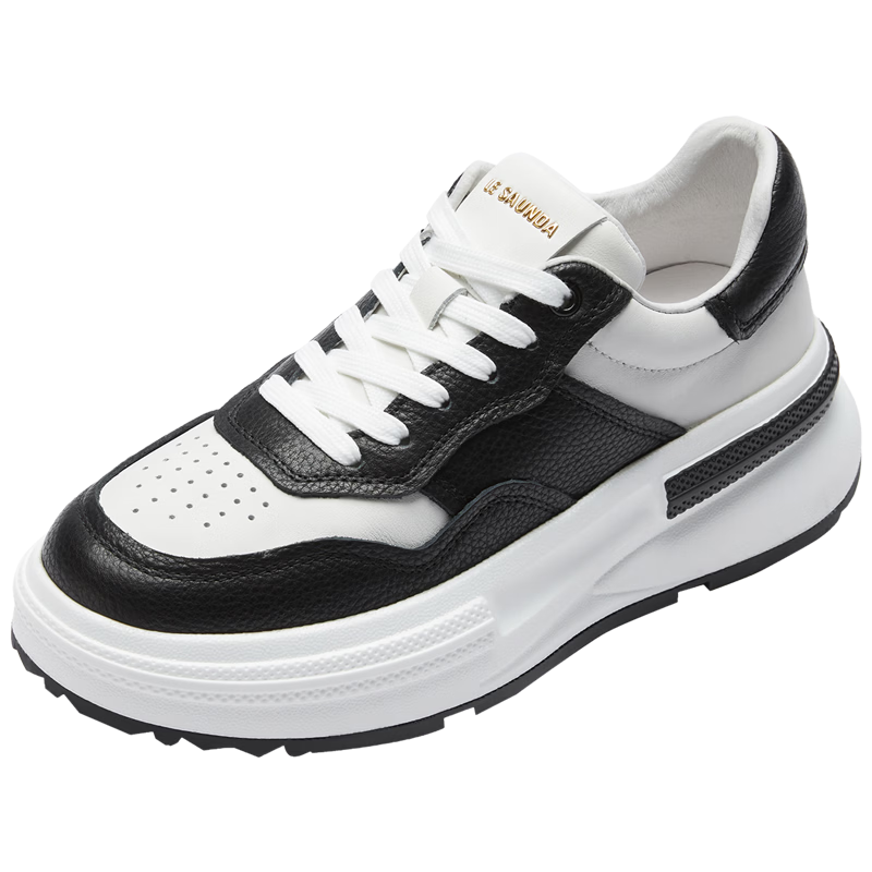 Le Saunda Hanxue Same Style Color-Block Low-Top Comfortable Thick-Soled Casual Sneakers Women's Shoes 66501 Black + White BKL 40