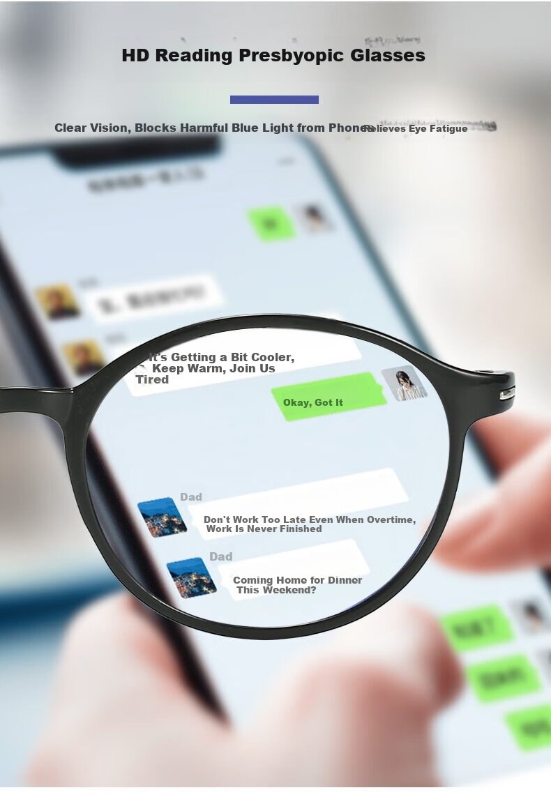 DRATRA HD Reading Glasses for Men Anti-Blue Light Lightweight Portable Round Frame Fashion Classic 3