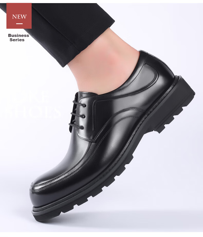 LAORENTOU Men's Leather Dress Shoes British Style Low-top Casual Soft First Layer Cowhide Lace-up Non-slip Round Toe Black 38 5