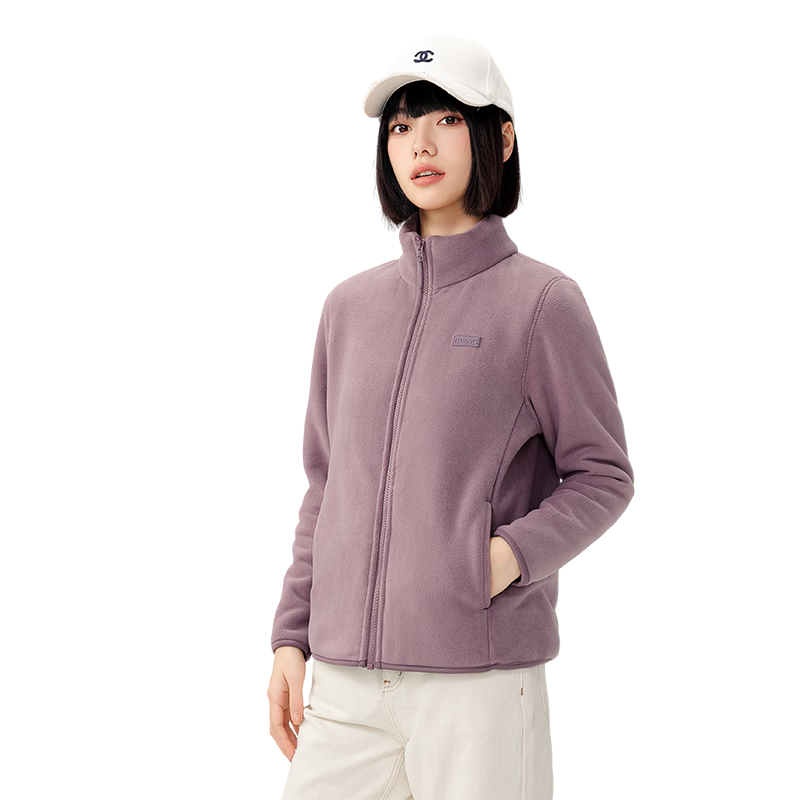 Snow Flying Women's Jacket Casual Fashion Windproof Stand Collar Fleece Top Pink Fleece Lined 3XL