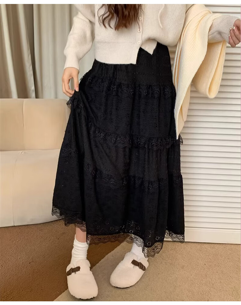 Borui Ballet Style Lace Embroidered Midi Skirt Women Design Spring Summer Cake Skirt Fairy A-Line Puff Skirt 15