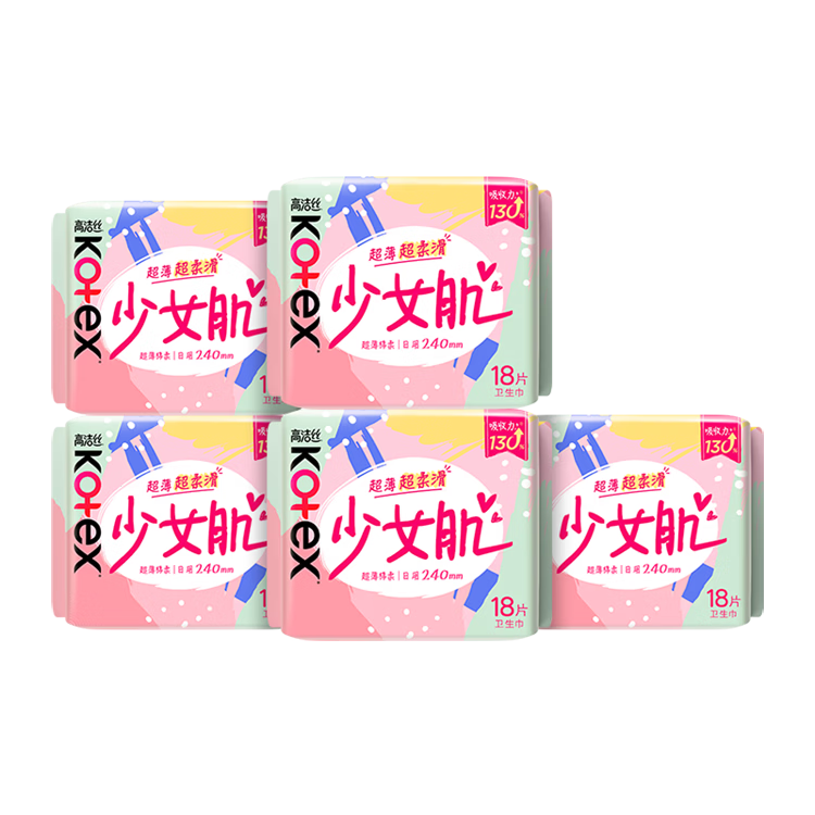 Kotex [Soft And Gentle] Girls' Sanitary Pads, 240mm, 5 Packs * 18 Pieces, Daytime Use Menstrual Pads, Sold by JD Flagship Store