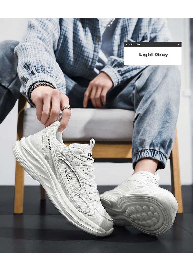 Warrior Official Men's Sports Shoes 2026 Summer New Thick Sole Breathable Casual Shoes White Light Gray Size 41 17