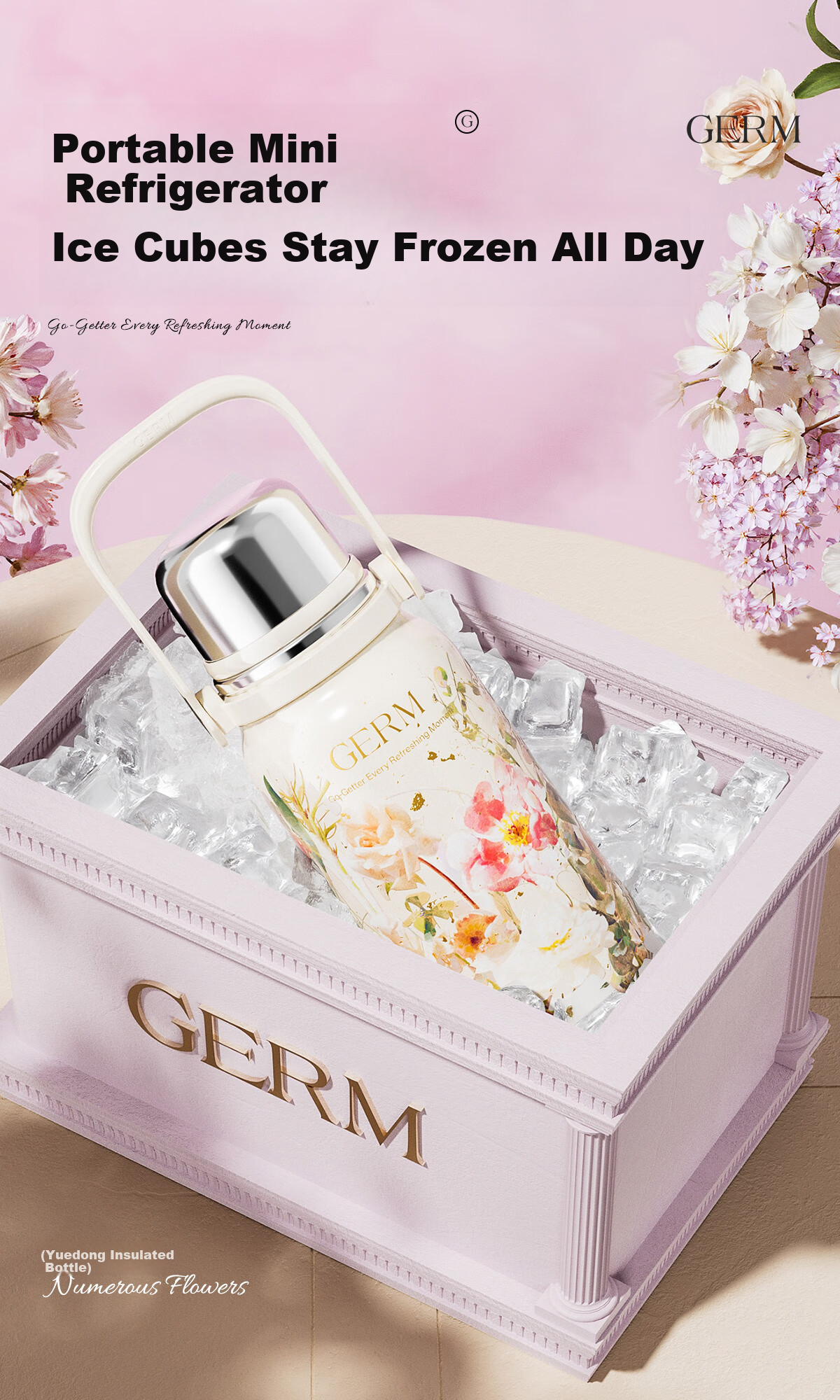 Germ Intangible Cultural Heritage Su Embroidery Insulated Water Bottle Large Capacity Sports Water Bottle Portable Women's Student Cup 800ML Magnolia 8