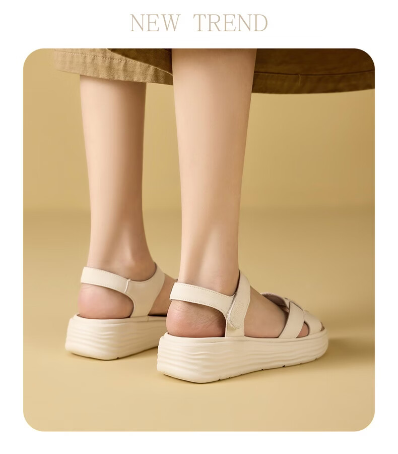 Eierkang Women's Sandals Thick Sole Height Increasing Large Size Casual Sandals Magic Tape Soft Sole Mom Sandals 18065W Apricot Color Size 38 5