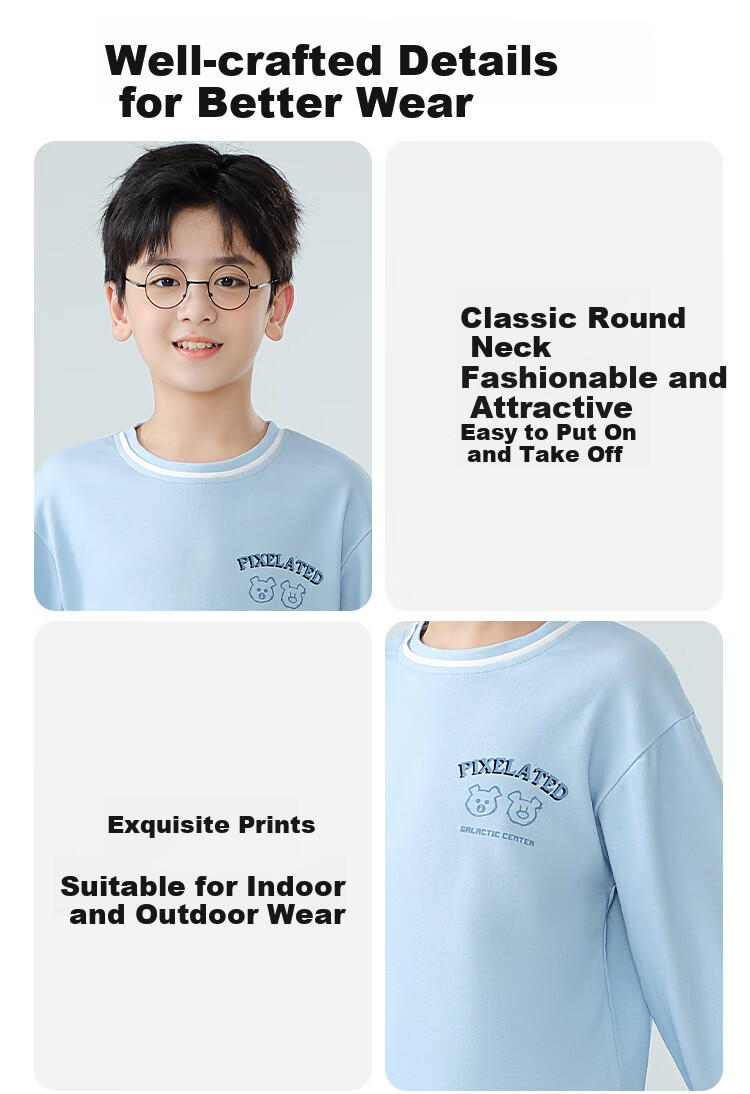 MiiOW Kids Boys 40S Cotton 5A Antibacterial Homewear Set Spring Autumn Long Sleeve 24 New Green 130cm 7