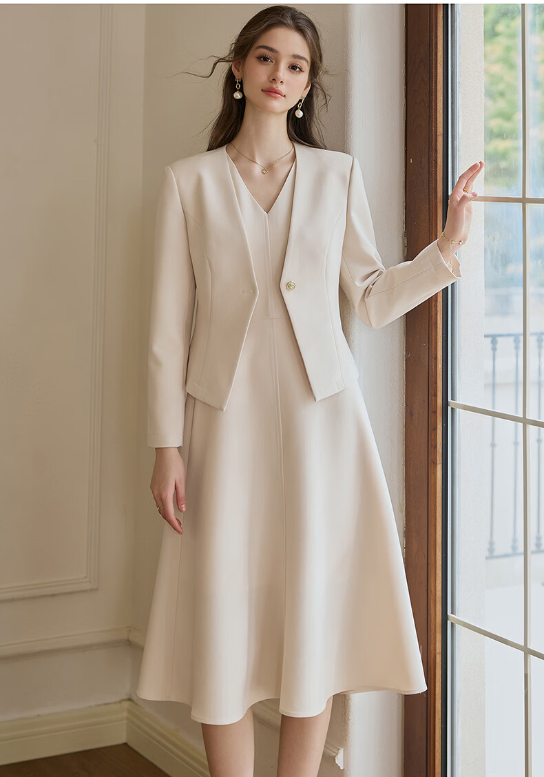 ROEYSHOUSE Women's Elegant Slim Fit Blazer Spring New Solid Color Commuter Suit 11646 Apricot S 7