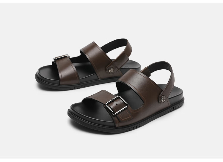 Goldlion Summer New Men's Casual Beach Shoes, Two-Way Wear Trendy Outdoor Sandals G542620032CCF, Brown, Size 38 15