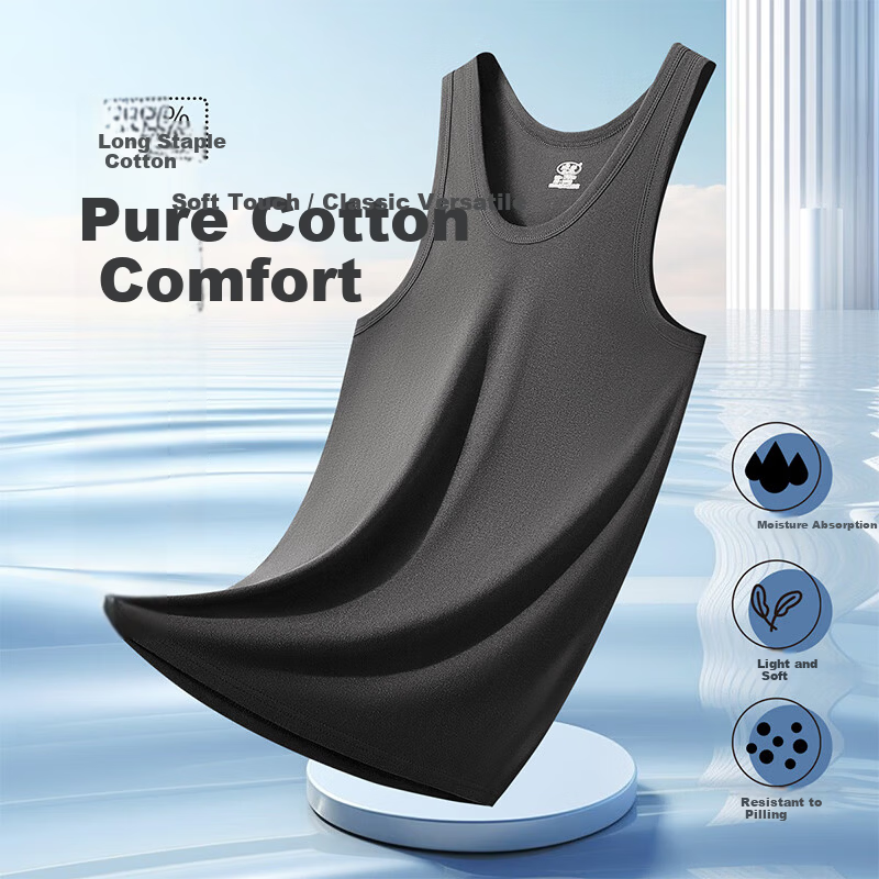 Langsha Men's 100% Cotton Vest Comfortable Soft Breathable Sports Fitness Ribbed Sleeveless Summer Top