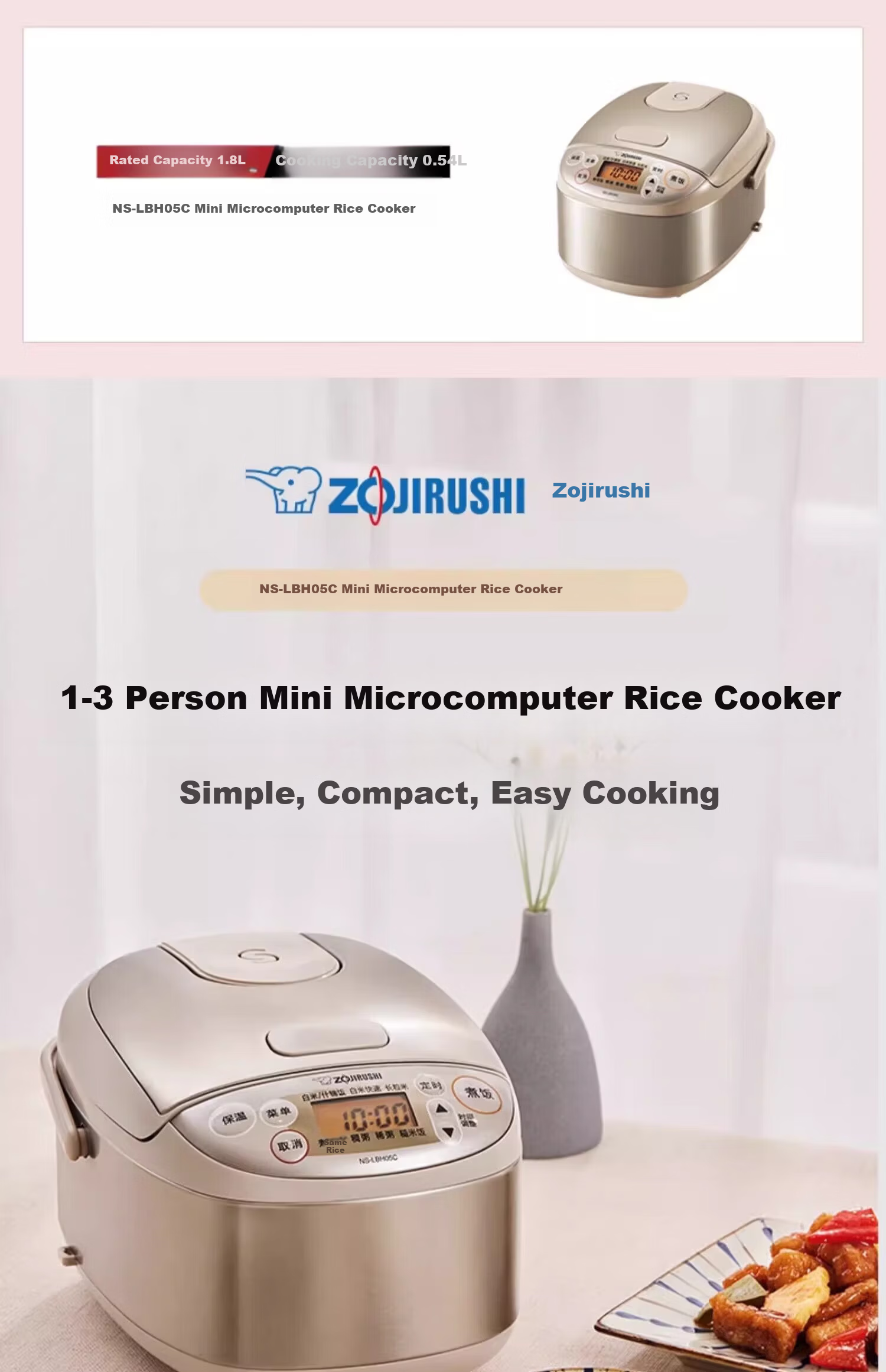 ZO JIRUSHI Mini Household Multifunctional Smart Scheduled Rice Cooker Non-stick Easy-to-Clean Inner Pot Black Inner Pot 8 Cooking Functions 1.8L (1-3 People) 1