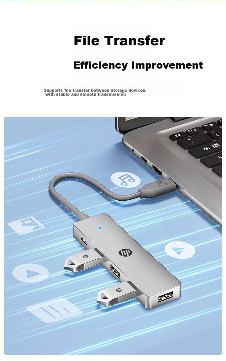 HP CT110X USB 5-Port Multi-Interface Hub Dock High-Speed Splitter Extension Cable Silver 5