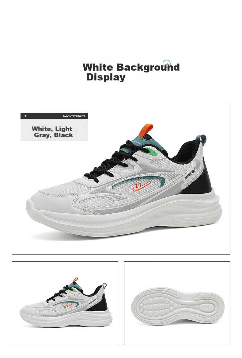 Warrior Official Men's Sports Shoes 2026 Summer New Thick Sole Breathable Casual Shoes White Light Gray Size 41 22