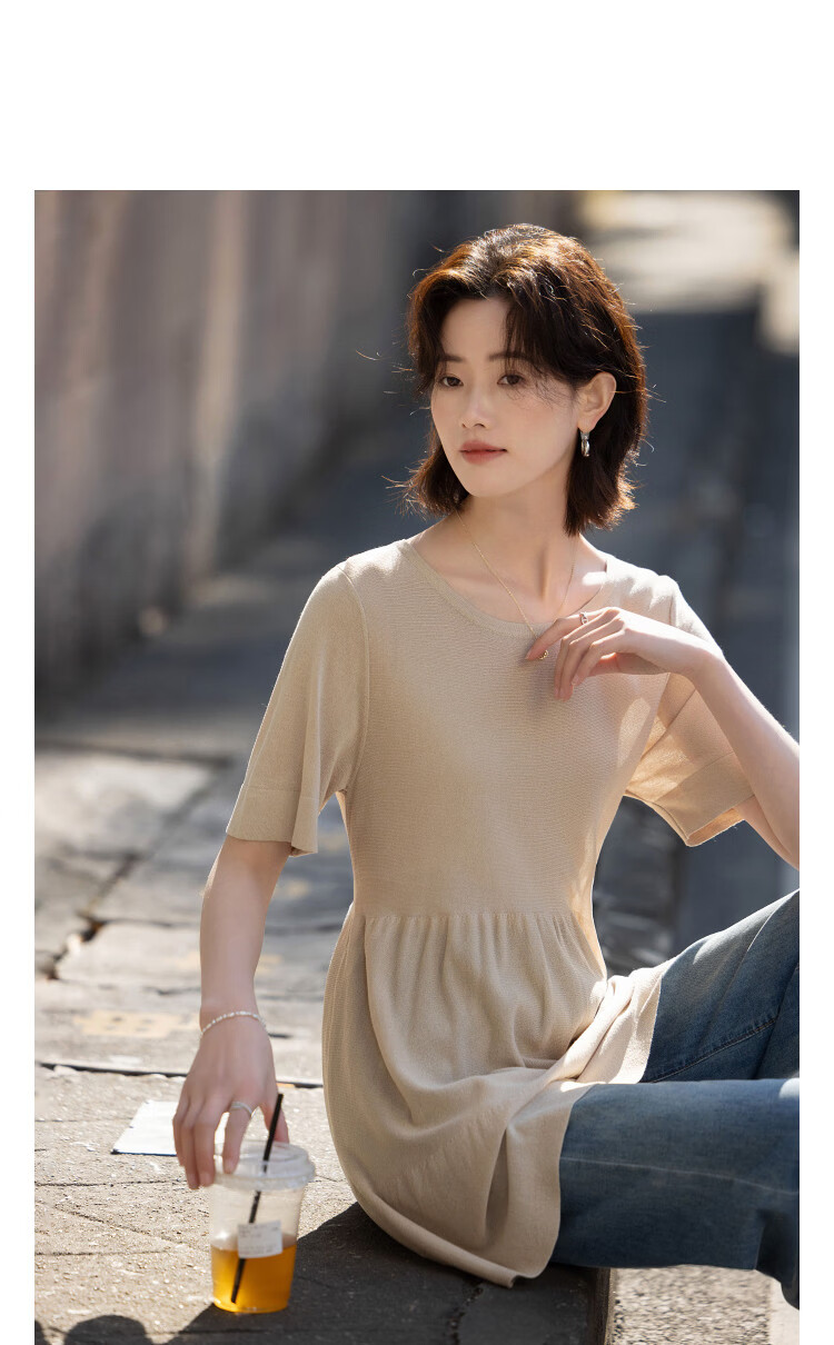 Demana Shiny Daily Summer Fashion Shiny Yarn Round Neck Ruffle Hem Loose Slimming Knit Sweater for Women High-End Feel 11