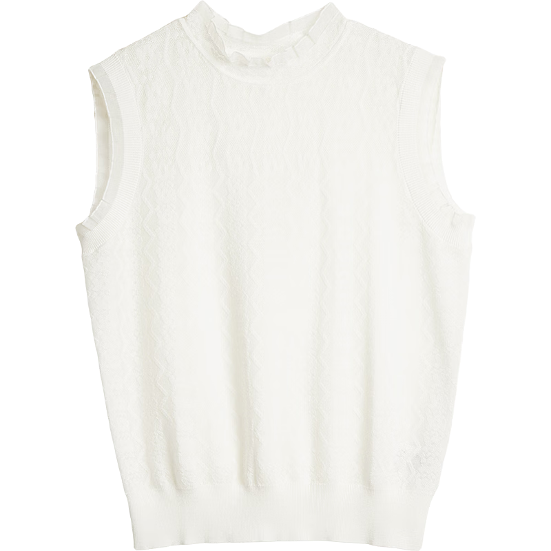 Olrain French Lace Jacquard Lace Shirt Summer New Women's Casual Vest Knitwear White L