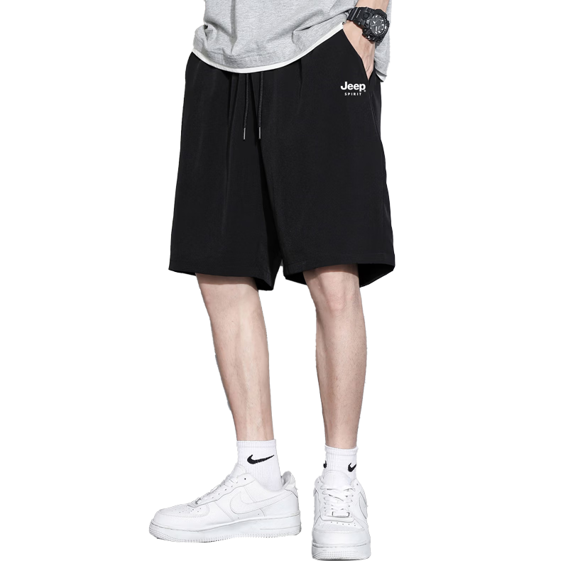 JEEP SPIRIT Men's Summer New Lightweight Ice Feel Loose Breathable Straight Cut Casual Sports Mid-Length Shorts