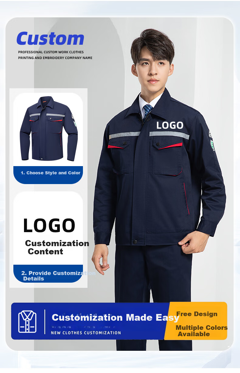 Lido According to Chen Custom Anti-Static Workwear Durable Men's Spring and Autumn Long Sleeve Reflective Strip Engineering Uniform Auto Repair Labor Protection Workwear Custom Work Suit 5