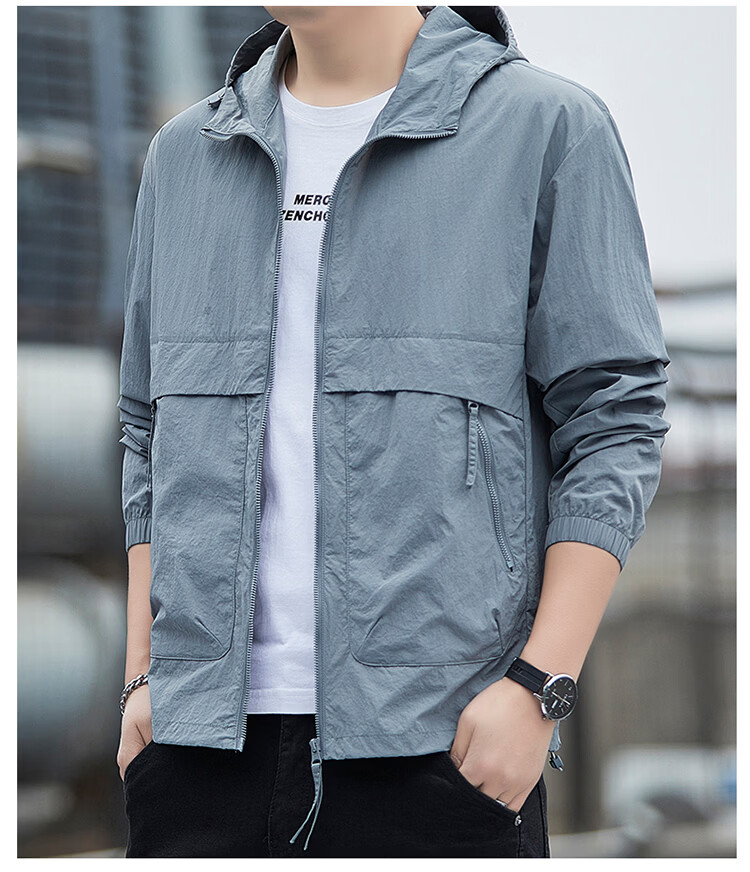 ROMON Men's Summer Outdoor Water-Repellent Fishing Jacket Breathable Ice Silk Cooling Coat 2682 Light Gray XL 16