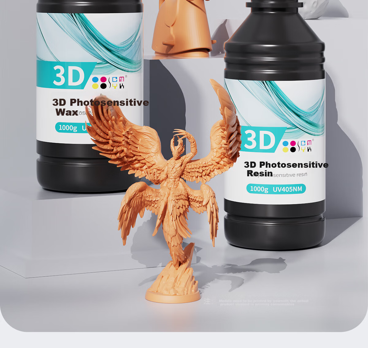 CMYKSUPPLIES Rigid Photocurable Resin 3D Printing Resin Material 405nm Wavelength LCD Compatible with Creality/Anycubic/Phrozen/Hege Printers 2