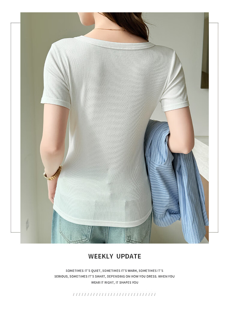 Langsha Women's Summer Vest Classic Square Neck Ribbed Slim Fit Sheer-Resistant White T-Shirt for Outerwear and Layering 12