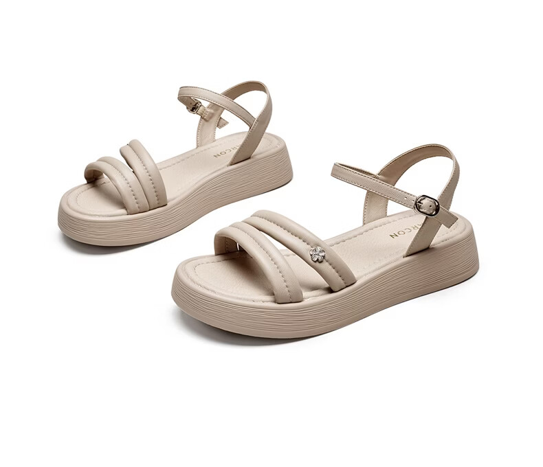 Eierkang Women's Casual Flat Shoes Mom Wedge Soft Sole One-Strap Sandals 27589W Pink Size 38 12