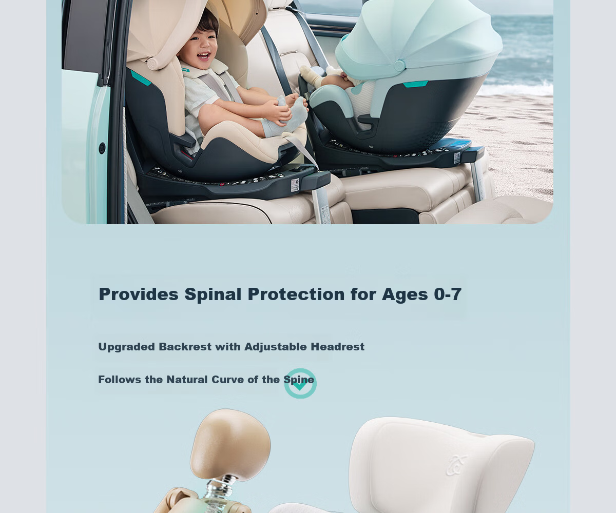 Babyfirst Lingyue 3+ Child Safety Car Seat 0-7 Years Old Baby Car Seat Sunshade Intelligent Ventilation Milk Tea Apricot 22