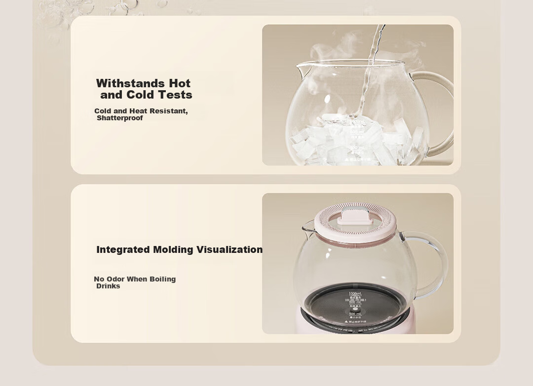 Joyoung 1L Glass Health Pot Temperature Control Kettle Multifunctional Tea Kettle Office Flower Tea Kettle No Glue Water Boiler 24H Reservation 24H Keep Warm K10D-WY102 7