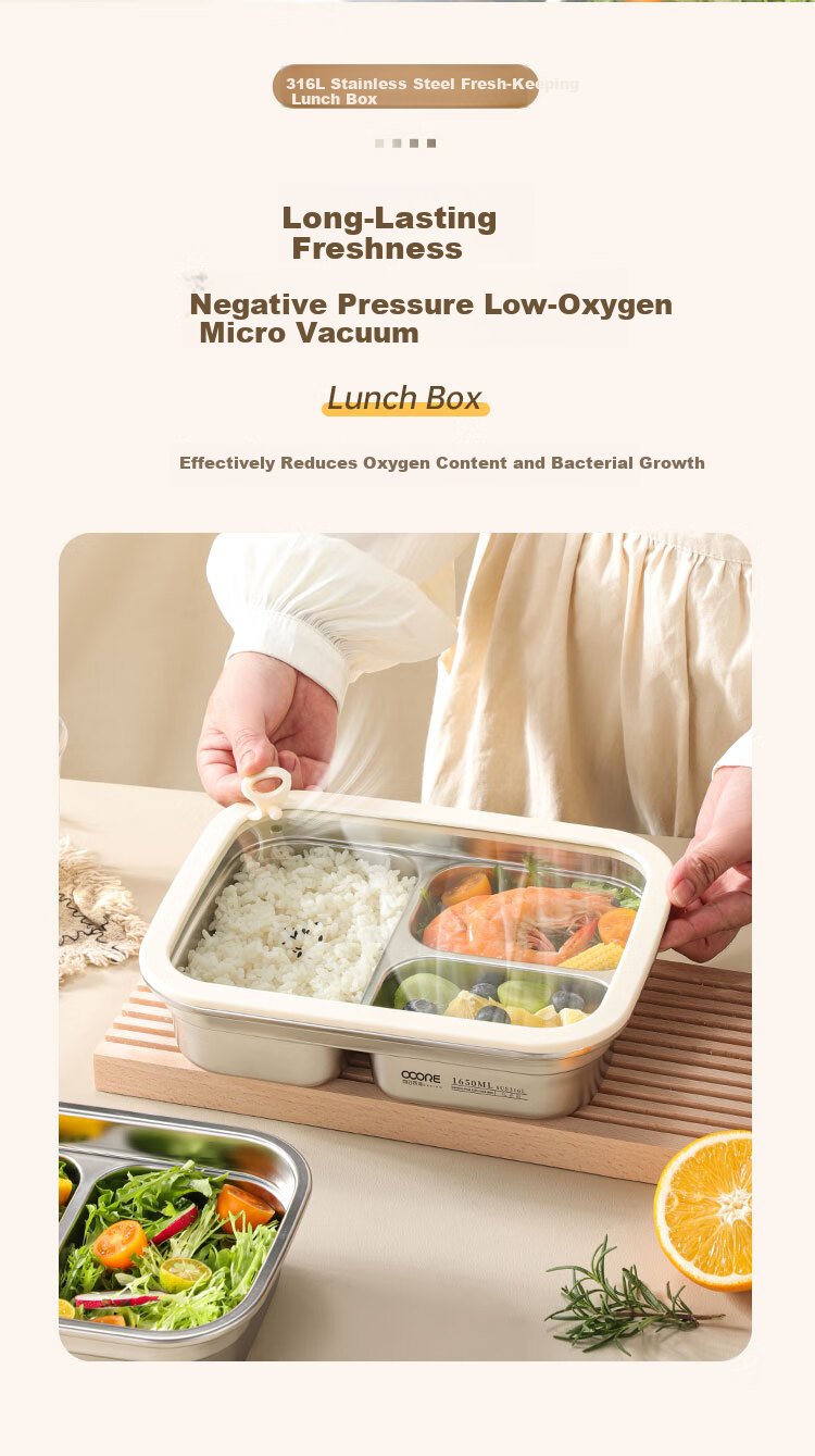 Wuxin Quality 316L Stainless Steel Lunch Box for Office Workers, Divided Bento Box, Microwave Safe, Large Capacity Double Compartment 1250ml 7