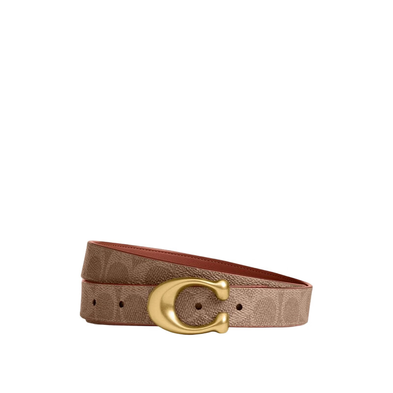 COACH Women's SCULPTED C Buckle Reversible 25MM Caramel Belt CEB69