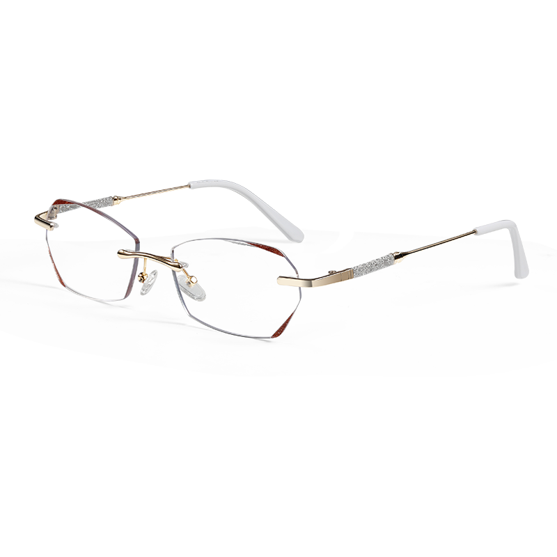 Mr.PuTian Anti-Blue Light Reading Glasses for Women, Ultra-Light Frameless, Fashionable Elegant Presbyopic Glasses, Gold Color, 250 Degrees (For Ages 60-64)