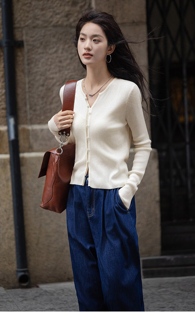 Dme [Elegant V-Neck Knit Sweater] Spring And Autumn Lightweight Mature Sister Layered Inner Wear Slimming Elegant Knit Sweater for Wome 7