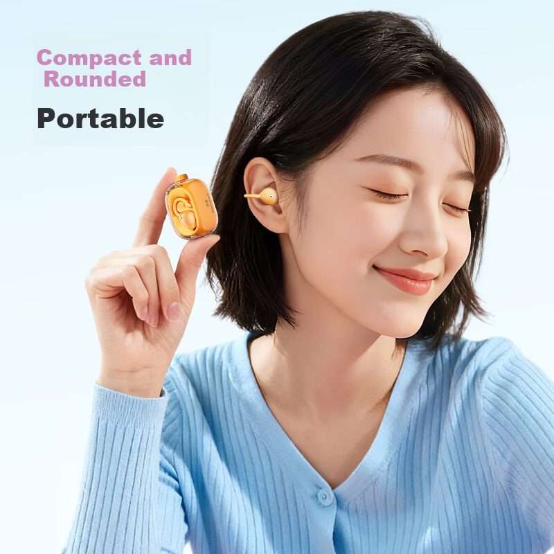 Newmine JM47 Wireless Sports Bluetooth Earphones Clip-On In-Ear Comfortable Gaming Running Calling Noise Cancelling Long Battery Life Beige for Android and Apple Phones