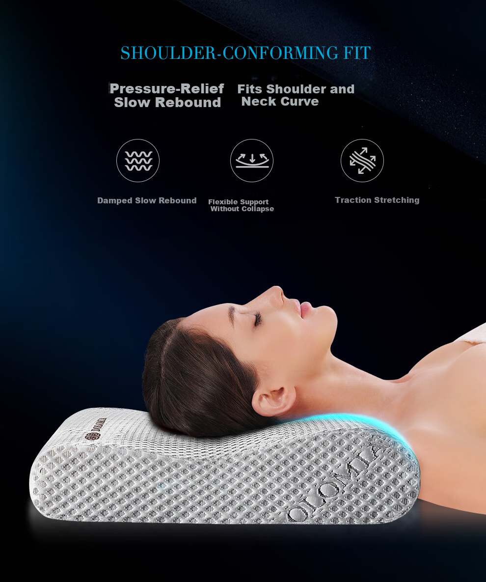 DoloMiA Gel Factor Flat Pillow Neck Support Cervical Pillow Memory Foam Core for Deep Sleep Unisex 4