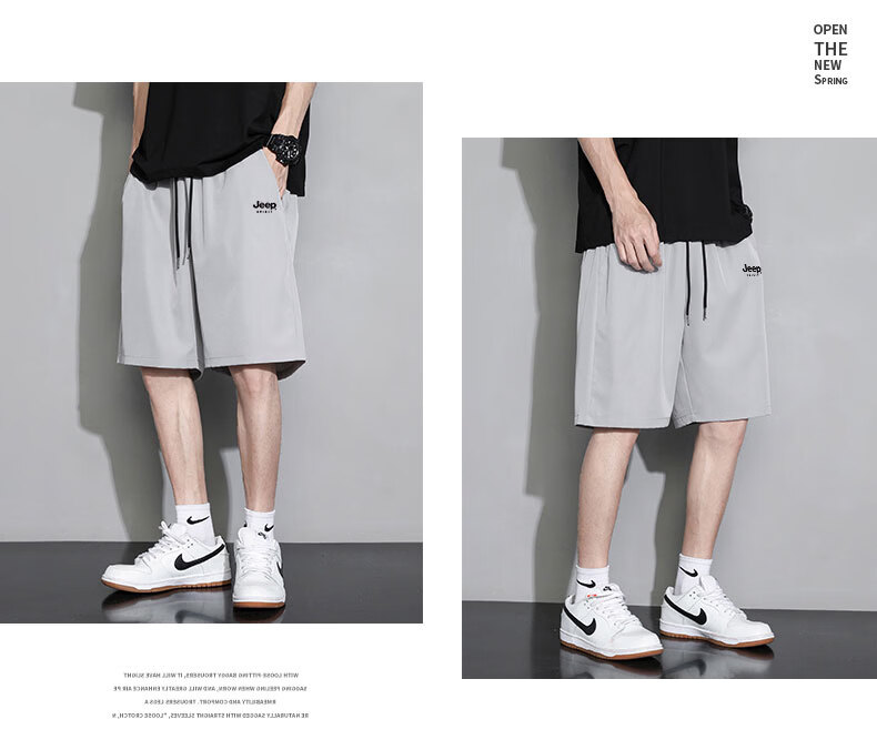 JEEP SPIRIT Men's Summer New Lightweight Ice Feel Loose Breathable Straight Cut Casual Sports Mid-Length Shorts 21