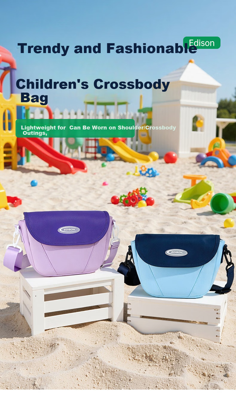 Edison Elementary School Student Single Shoulder Bag Fashion Trendy Outdoor Lightweight Travel Study Children Crossbody Bag W19-1 Blue 2