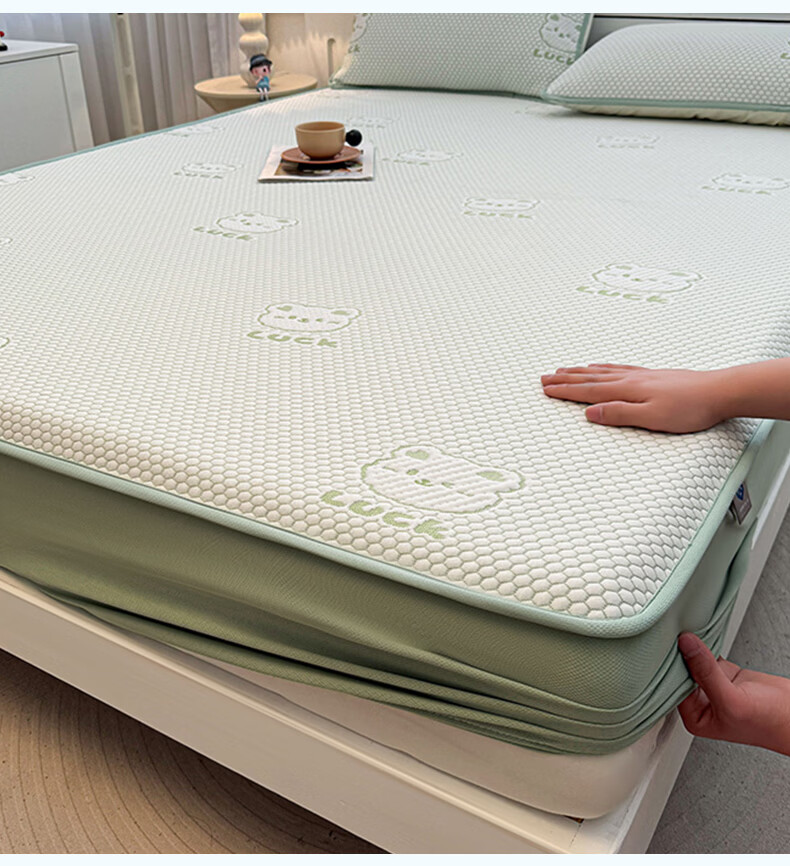 KING SHORE Class A Ice Silk Cooling Mat, Printed Cooling Bean Bag, Home Use Double Bed Mat, Fitted Sheet Style, 150*200cm [Washable] 9