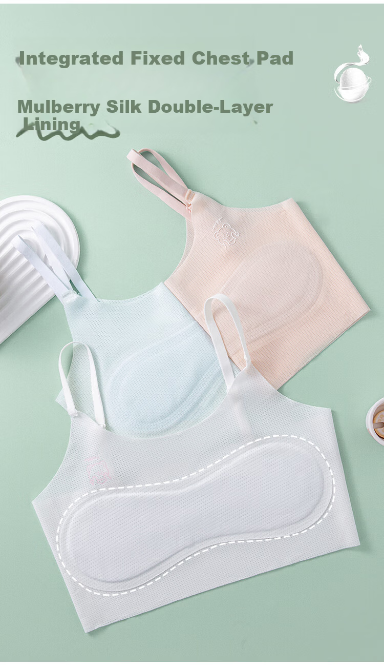 FitonTon 2-Pack Girls' Underwear Developmental Stage Elementary School Girls' Bras Stage 1 Anti-Peek Padded Cotton Vest 16