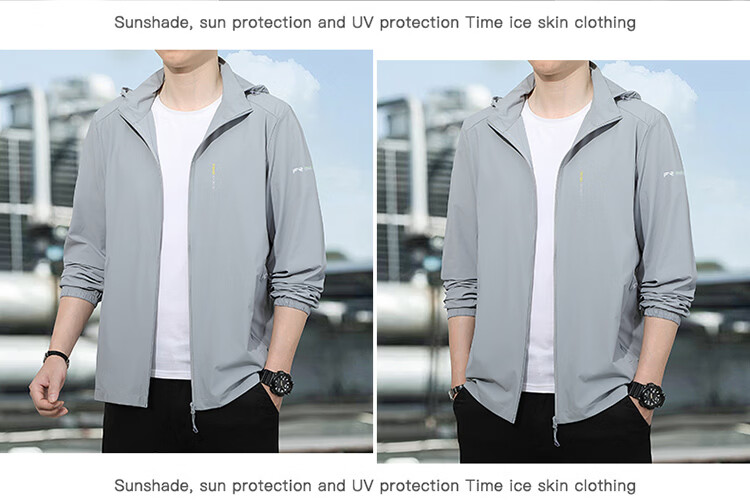 ROMON Men's Sunscreen Jacket Summer Ice Silk Quick-Dry Lightweight Breathable Casual Outdoor Fishing Coat Dark Gray M 8856 12
