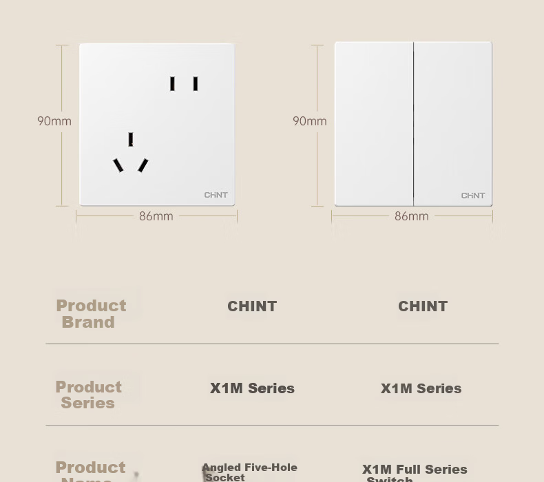 CHNT Switch Socket No-Paint Cream Style Large Panel Socket Faceplate Flush Mounted X1M One-Gang Single Control Three-Hole Cheese Yellow 27